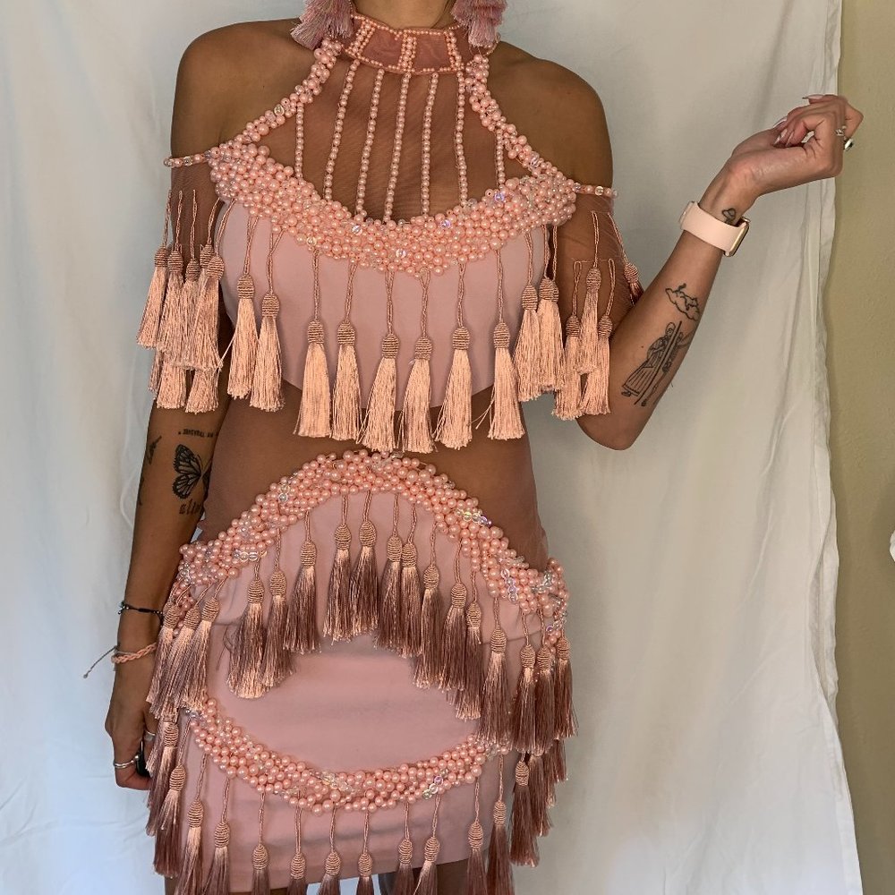 Pink Nude Tassle Dress